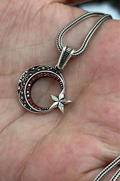 cheetah quality Ay Yıldız 925 Ayar Gümüş Özel Yapım Erkek Kolyesi