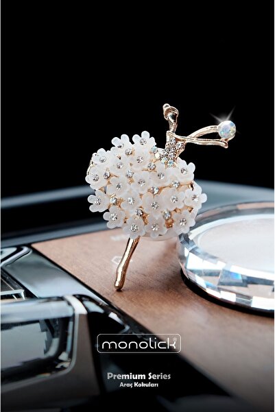 Monolick Diamond Kristal Ve Baget Taşlı Balerin Araba Oto Klima Petek Araç Kokusu Beyaz (10 ML LİKİT ESANS)