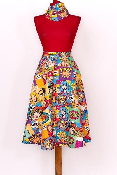 Sihirli Düğmeler Pop Art Skirt