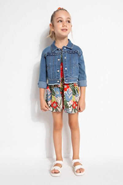 MAYORAL 2-9 Yaş Kız Çocuk Fırfırlı Denim Ceket Mavi