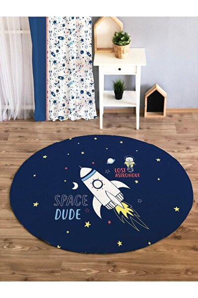Evmila 7mm Kaymaz Pamuk Taban Makinede Yıkanabilir Yuvarlak Çocuk Halısı