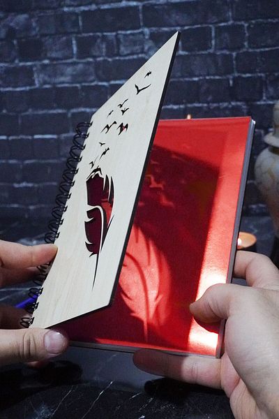 markcat Wooden Notebook - Diary and GifT WinTer FeaTher PaTTerned Unlined Notebook