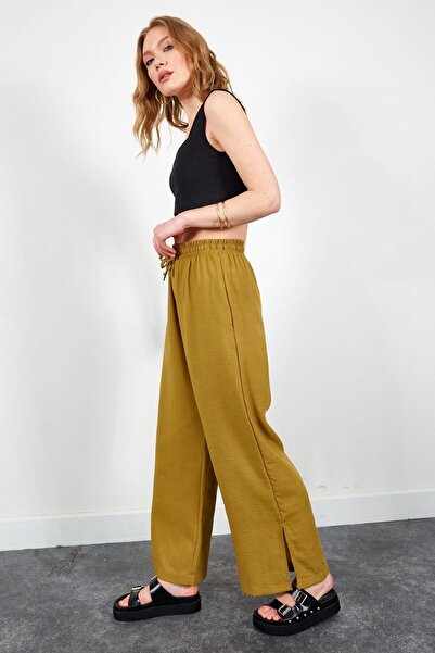 EDITION WOMAN Λινό Γυναικείο Φαρδύ Παντελόνι - Effect Design Mks 666909 -01-6909