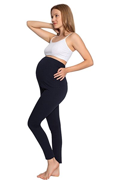 MyBen Kadın Lacivert Ayarlanabilir Bel Hamile Lohusa Pamuklu Taytı 2022-irf04