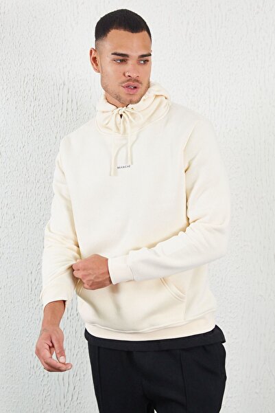 MAN EDITION Εκρού με κουκούλα Basic Minimal Printed Sweat | Ee το 100227697 -7697