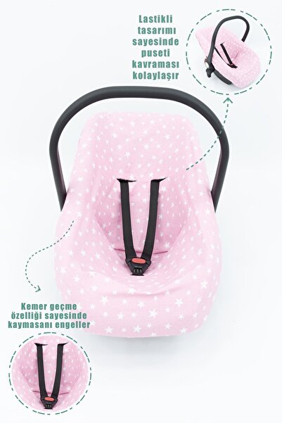 mordesign %100 Pamuk Kumaşlı, Ortopedik Bel Destekli Puset Minderi, Örtü Ve Çarşaf 3' Lü Set, Stars Serisi