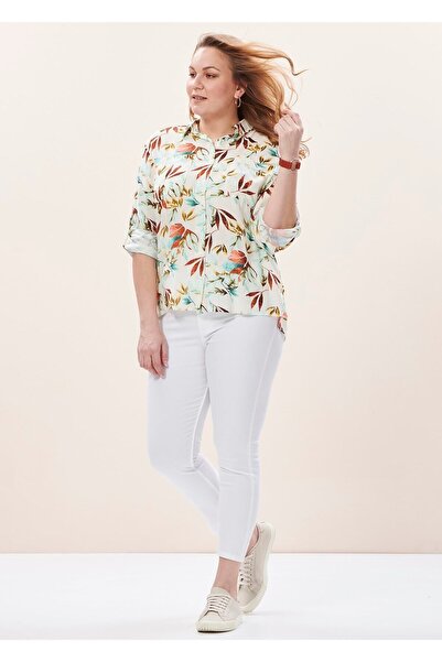 EVEN plus size Büyük Beden Renkli Yaprak Desenli Gömlek