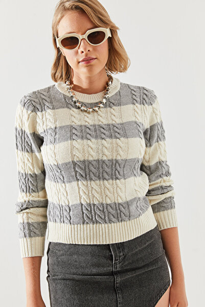 Bianco Lucci Striped Women's Sweater - Crew Neck 20247503
