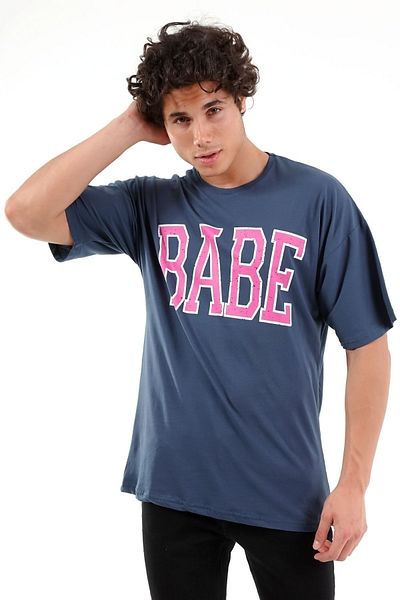 Mad&Calf Unisex Oversize Babe εμπριμέ καπνιστό μπλουζάκι