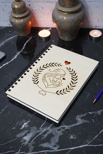 markcat BAby Themed Unlined Notebook with Wooden Cover - A5 Memory Book