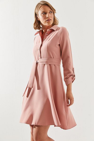 Bianco Lucci Rochie de damă cu mânecă lungă, guler cămașă și detaliu cu nasturi - 22113 60251619