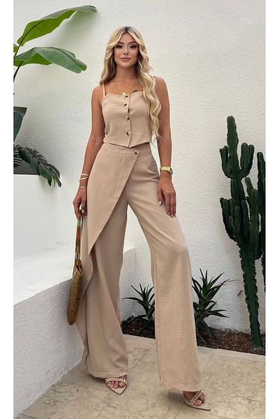 MOCCHI Rossi Linen Double Set - Wrap Pants and vest
