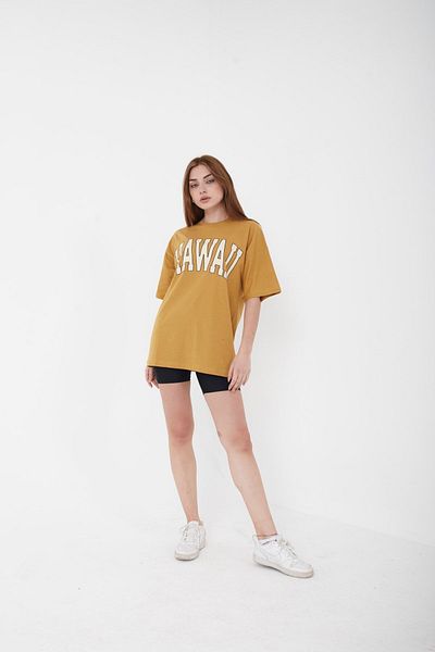 Mad&Calf Unisex Oversize Χαβάης εμπριμέ κίτρινο μπλουζάκι