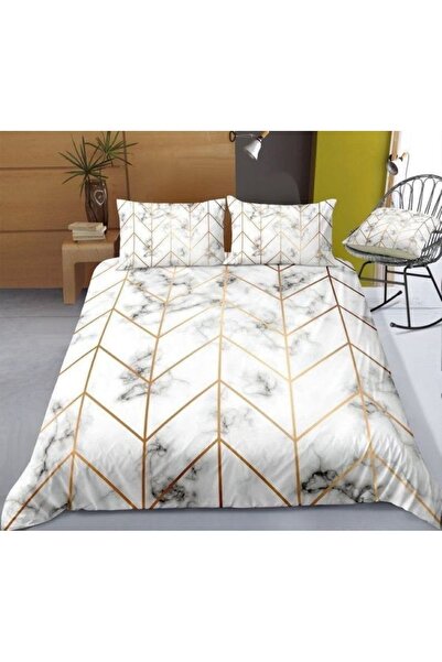 Elmas Dizayn 240x260 Cm Marble Colored Double Duvet Cover Set - Antibacterial, Organic Cotton Satin
