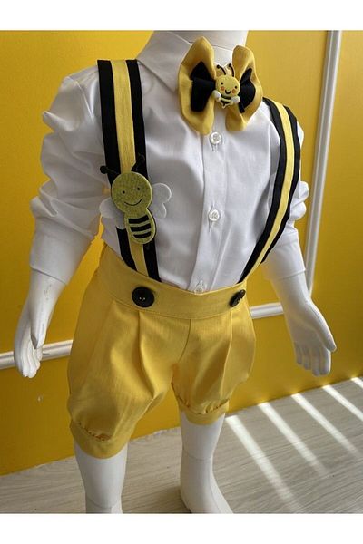 tubibebe Bee Concept Shorts and Salopette Shirt Bow Tie Socks Set - Set of 4