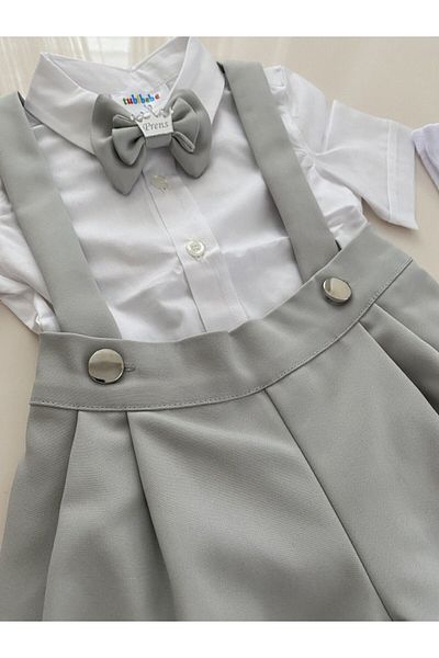 tubibebe liGht GrAy Shorts Salopet Shirt And Bow Tie Socks Set - Set of 4