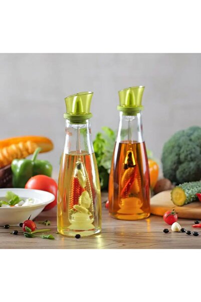 Generic Brand Sticlă de ulei cu model din sticlă verde - cu capac