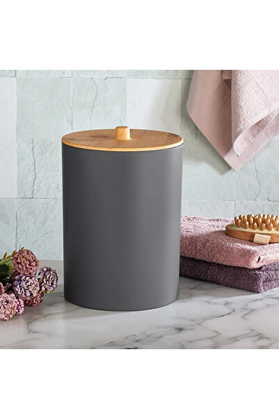 Mutfak Köşesi Gray 5-piece Bathroom Set - Limpia Bamboo Pattern, Dustbin, liquid Soap Dispenser and Toothbrush Holder