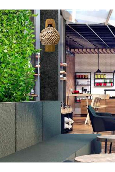 menalART Ağaç Tasarım Aplik Ahşap Aplik Duvar Lambası Mutfak Koridor Cafe Otel Restorant Için Jüt İpli Aydınlatma Toplu