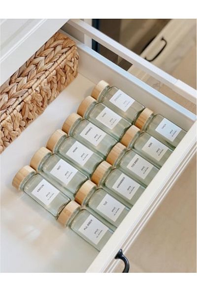 HOUSETONE 12-Piece Glass Spice Bowl with Bamboo Lid and Label 120 ml