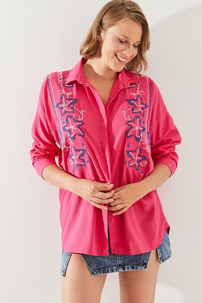 Bianco Lucci Γυναικείο πουκάμισο Oversize με κεντημένο σχέδιο - 5928 60251479