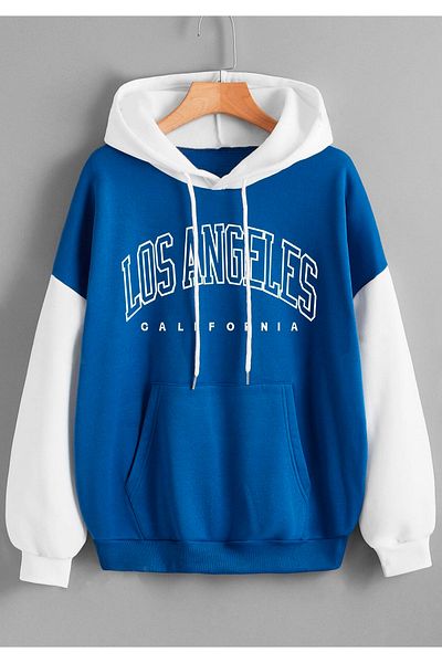 Benisengiydir los Angeles Printed Unisex Oversize Hooded Blue White Sweatshirt