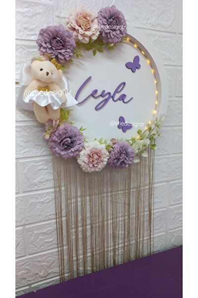 s'he design Ledli Çiçekli Bebek Ismine Özel Hastane Odasi Kapi Süsü
