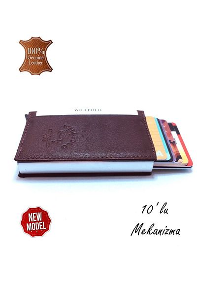 willpolo Genuine Leather 10' Automatic Card Holder with Mechanism Unisex Cradle Card Holder