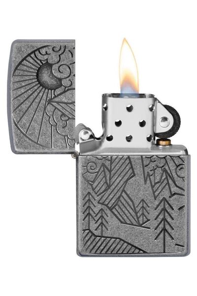 Zippo Armor® Antique Silver Mountain Design