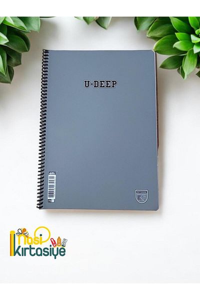 Nasip Kırtasiye 72 Sheets Line Notebook A4 Size Gray, Plastic Cover and Spiral School Turbine