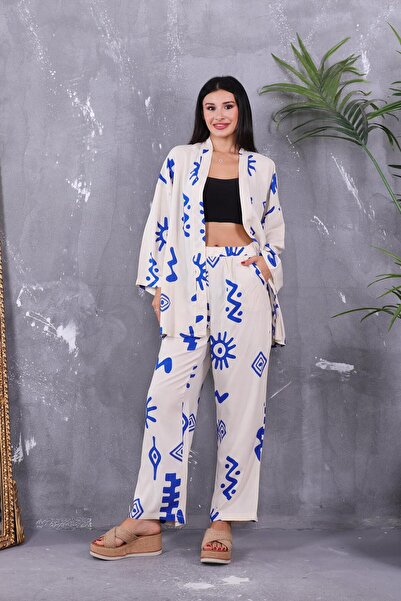 ZEYWEAR Desenli Kimono Takım