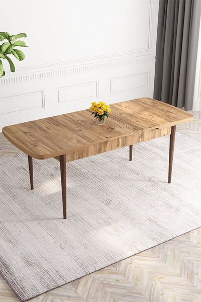 Canisa Atlantik Çam 80x132 Açılabilir Ceviz Vernikli Ahşap Ayak Yemek Masası