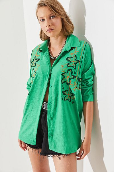 Bianco Lucci Koszula damska oversize z haftowanym wzorem - 5928 60251479