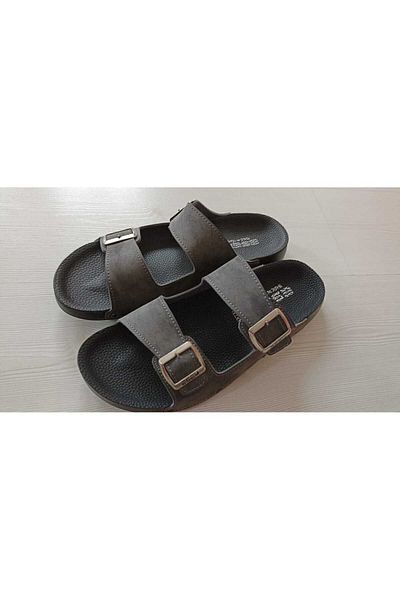 Akınal Bella Esem Two Buckle - Anthracite Color Daily Slippers, Comfortable Sole