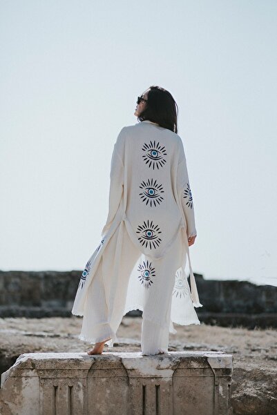 Mojo Summer Çakra Müslin El Baskı Kimono