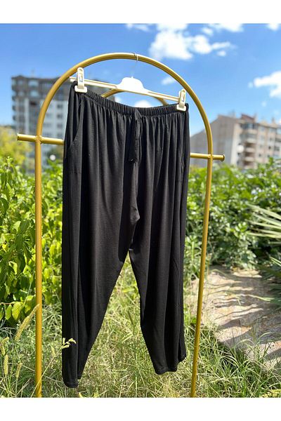 FRESCO SCARFS Βαμβακερή βισκόζη Λεπτή καλοκαιρινή τσέπη Βαμβακερή πιτζάμα παντελόνι μαύρο