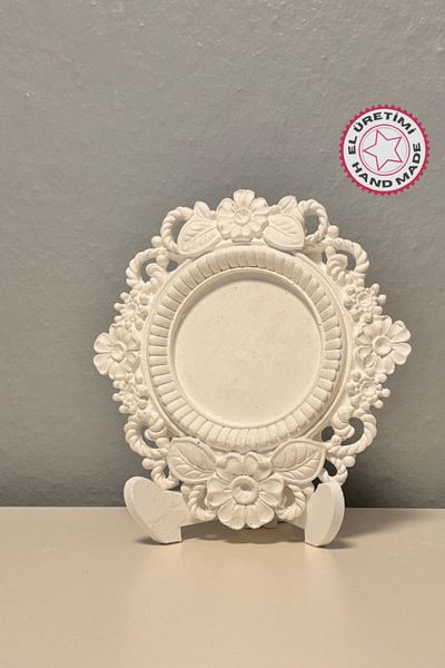 Uretti - Pınar 2572 Handmade White Flower Patterned Frame with Foot Gift 15 X 15cm