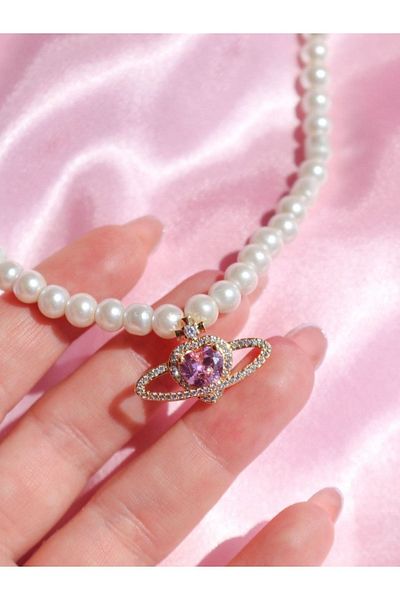 Reorah Collection Saturn Baby Pearl Necklace - pink