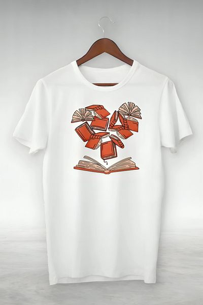 Pink Sky Λευκό T-Shirt με εικονογράφηση «Flying Books» - VIP Design