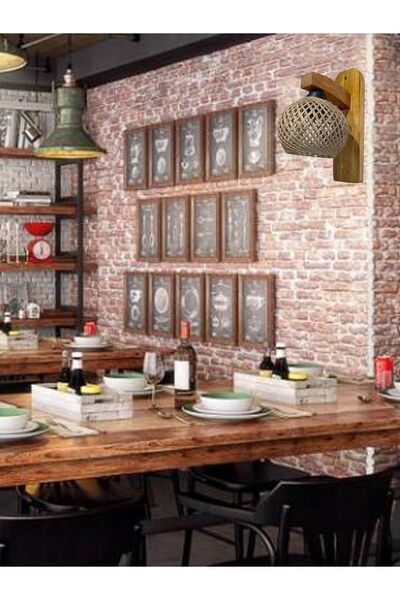 menalART Ağaç Tasarım Aplik Ahşap Aplik Duvar Lambası Mutfak Koridor Cafe Otel Restorant Için Jüt İpli Aydınlatma Toplu