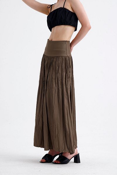 ONE8 Maxi Length Crush Skirt - with Ornamental Pocket Detail and Side Zipper
