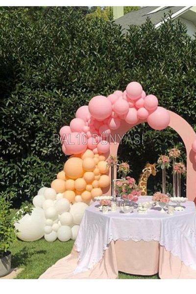 BAL10 DÜNYASI Pink White And Skin Color Balloon Chain 70 Pieces + 5 Mt Balloon Chain