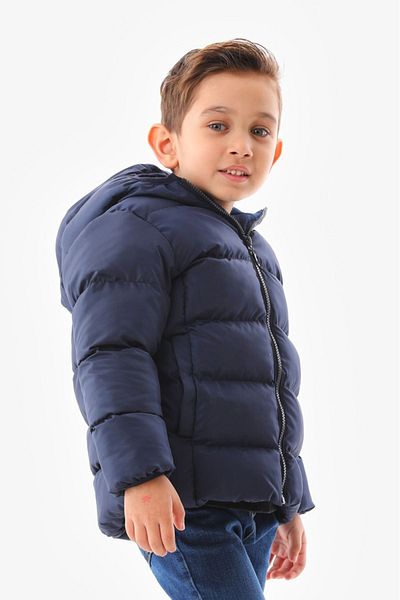 Mina Boy's Winter Puffer Jacket - Navy Blue, Padding, Hooded and Inner Fleece