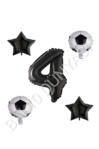 BAL10 DÜNYASI Football Ball Star Number Balloon Set Black Age 4