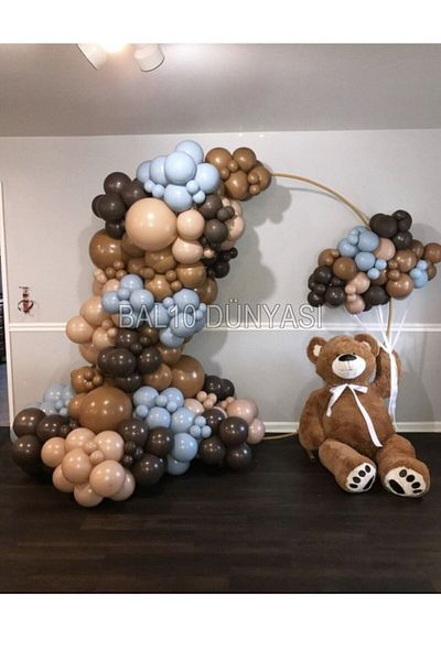 BAL10 DÜNYASI Caramel Skin Chocolate Brown Blue Pastel Color Balloon Chain 70 Pieces + 5 Mt Balloon Chain