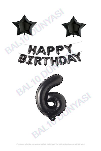BAL10 DÜNYASI Happy Birthday Black Color Foil Balloon Star Foil And Number Se...
