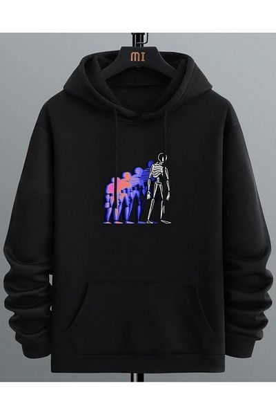 DEEPSENCE Unisex Oversize Hooded Sweatshirt - Shadow Skull Design, Raised Fabric