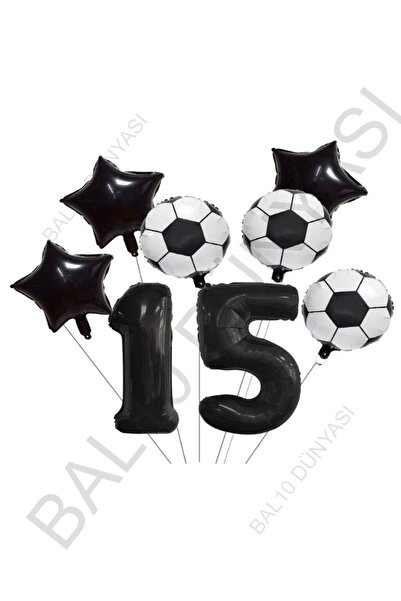BAL10 DÜNYASI Star Number Football Ball Patterned Foil Balloon Set Age 15