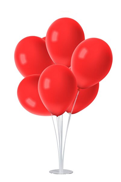 BAL10 DÜNYASI 7 Balloon Stand + 7 Pieces of 12 Inch Metallic Balloons Red