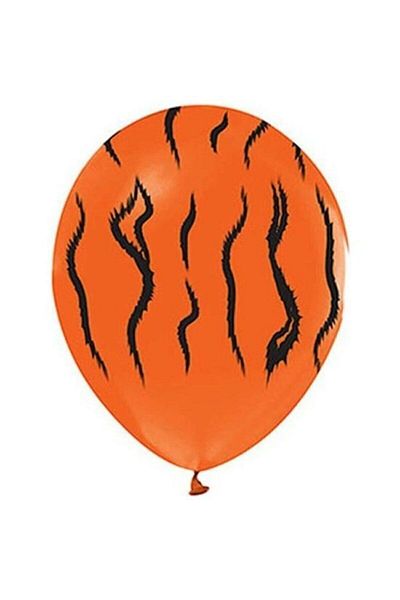 BAL10 DÜNYASI 10-Piece Orange White and Safari Zebra Pattern Balloon Bunch